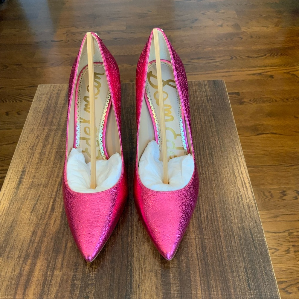 Sam Edelman Metallic Hot Pink Pointed-Toe Pumps